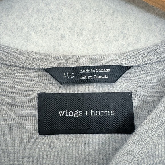 Wings + Horns Thermal Knit Shirt Mens Large L Gray Layer Crewneck Made in Canada - Picture 7 of 8